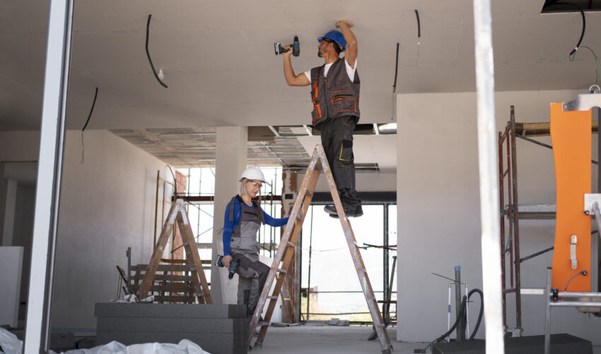 Building maintenance company in Dubai performing professional electrical and ceiling repair work