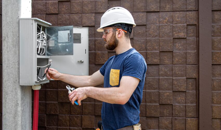 Dubai electricians inspecting electrical panel and wiring system at home